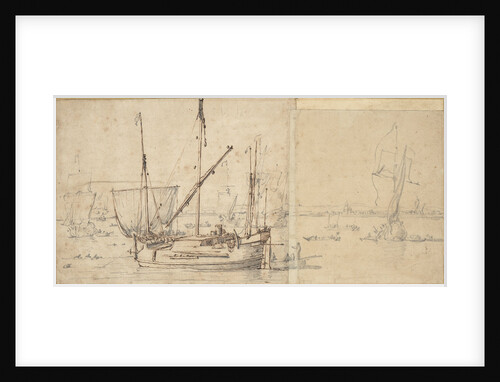 A hooker lying at a buoy by Willem van de Velde the Elder