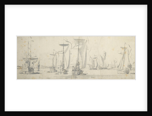 Visit of Charles II to the 'Tiger' at Woolwich: The yachts rounding a bend in the river by Willem van de Velde the Elder