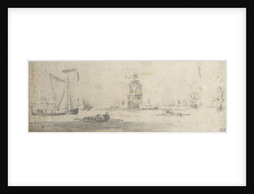 A galliot in light airs and several barges by Willem van de Velde the Elder