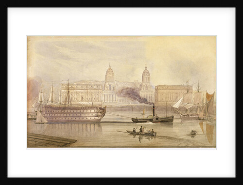 The Dreadnought being towed up the Thames at Greenwich by a paddle tug by A. Grieve