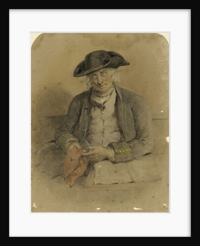 Portrait of a Greenwich Pensioner holding a red handkerchief and spectacles, with a copy of the 'Shipping Gazette' by unknown