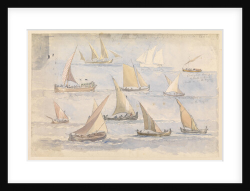 Page of sketches of craft in Tagus off Cintra, Portugal 23 July 1865 11.46 a.m. by John Christian Schetky