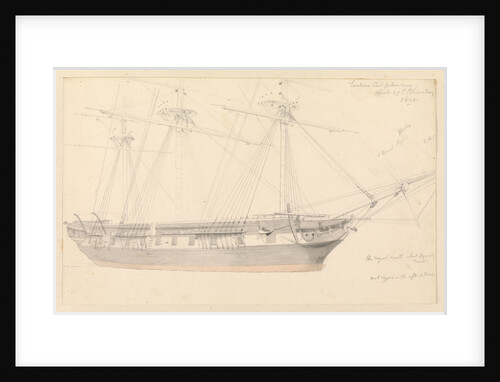 Annotated drawing of 'Larkin's East Indiaman, April 27th (Thursday) 1843' by John Christian Schetky