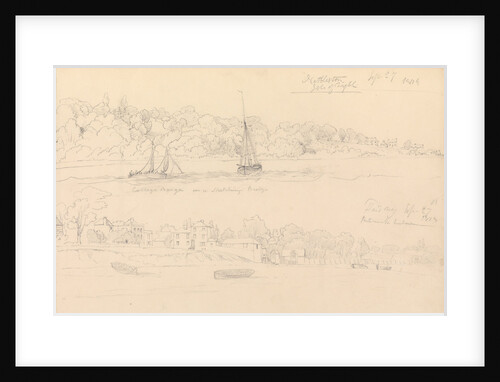 Drawing of barge 'College' on a sketching cruise Nettleston, Isle of Wight by John Christian Schetky