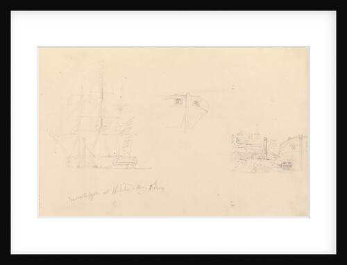 Slight sketch of 'Newcastle' frigate at Spithead by John Christian Schetky