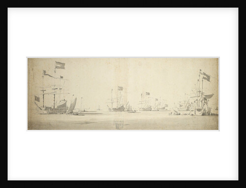 Dutch flagships at anchor with boats alongside by Willem van de Velde the Elder