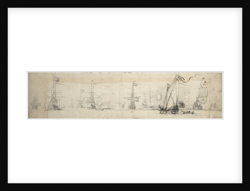A states yacht under sail and ships at anchor by Willem Van de Velde the Younger
