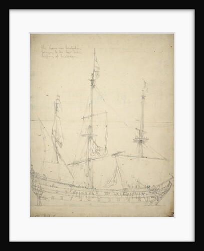 Portrait of the 'Beurs van Amsterdam'. Built in 1654 as an Indiaman. 52-guns. Taken into the States' service 1665. Returned to the Company 1666 by Willem Van de Velde the Younger