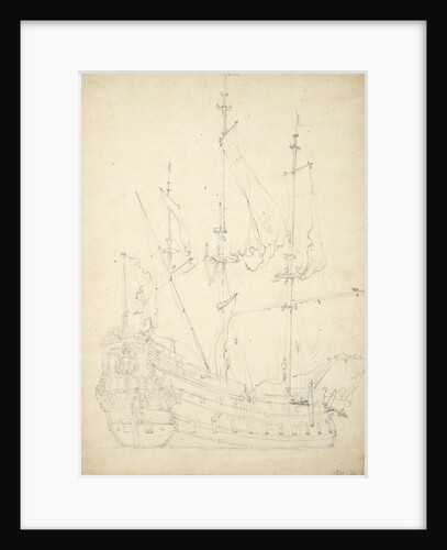 Portrait of the 'Groeningen'. Built 1641. 48-guns. Chartered by Denmark 1666-1667 and not thereafter mentioned. Also called 'Stad Groeningen', 'Wapen van Groeningen' and 'Zwarte Arend' by Willem Van de Velde the Younger