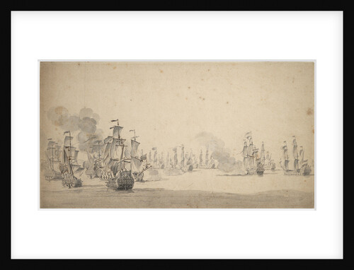 Beach and van Ghent's action, 1670: Van Ghent pursuing six Algerine corsairs near Cape Spartel, 17-27 August 1670 by Willem van de Velde the Elder