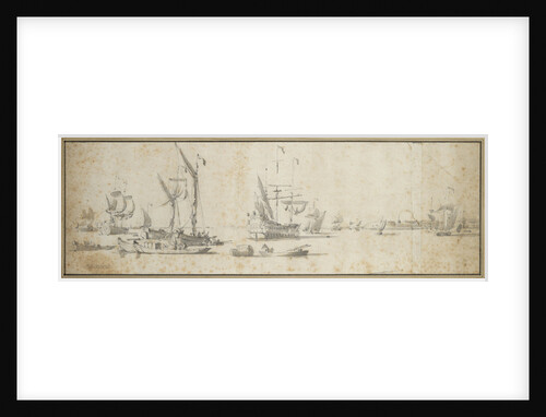 Two doggers and a ship at anchor in a harbor by Willem van de Velde the Elder