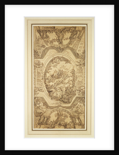 Drawing for the ceiling of the Painted Hall with key to figures on reverse by James Thornhill