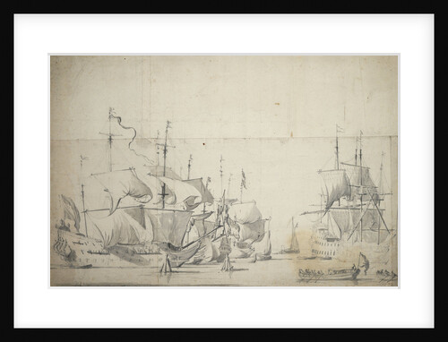 Dutch fighting ships drying sails by Willem van de Velde the Elder