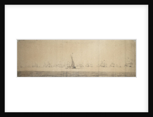 A galjoot with the Dutch fleet in the distance by Willem Van de Velde the Younger