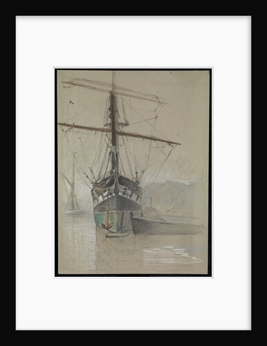 Bow view of 'Cutty Sark' (1869) as she appeared on her arrival in the Surrey Commercial Dock in 1921, with painted ports by John Everett
