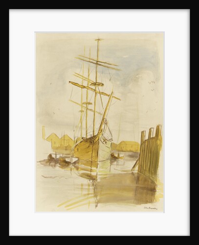 The barque 'Castle Holme' in Surrey Commercial Dock bow view, with Limehouse Church in the background by John Everett