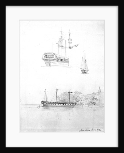 Sketches of HMS 'St Joseph' at anchor and HMS 'Lavinia Hamoaze' by John Tom