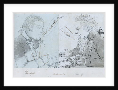 Sketch of Thompson and Harris playing backgammon on board 'Andromeda' by unknown