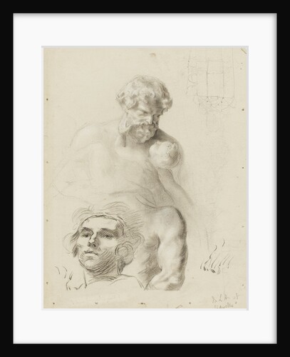 Sketch of a statue of a man and child (unfinished) and sketch of the head of a girl by unknown