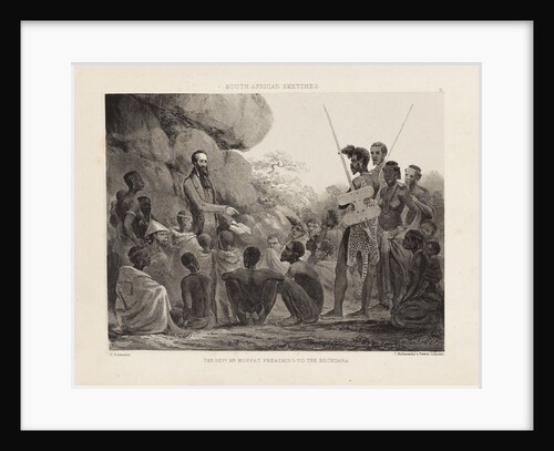 South African Sketches. Plate II. The Revd Mr Moffat Preaching to the Bechuana by Charles Davidson Bell