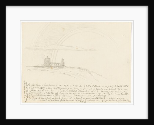 Small sketch of a rainbow. Shown with St Hilda's church Whitby. by S.E. Hardcastle