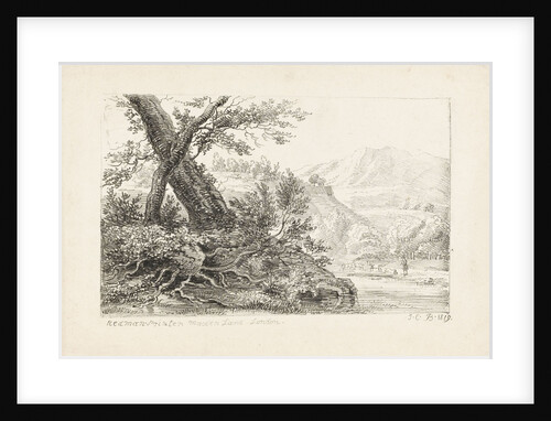 Country scene with trees on a bank by a river by J.C. B.