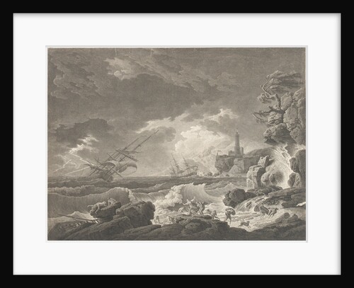 A Storm Depicting wrecked vessels off a rocky coast with survivors struggling ashore by Vernet