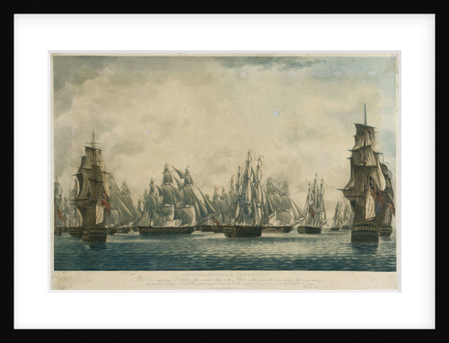 Repulse of Linois by the China Fleet... Ships in the Fleet making Sail in pursuit if the retreating Enemy, 15 Feb 1804 by Robert Dodd