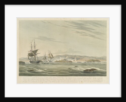 HMS 'Rhin' attacking a convoy in the harbour of Corigeou (Bretagne) by William John Huggins