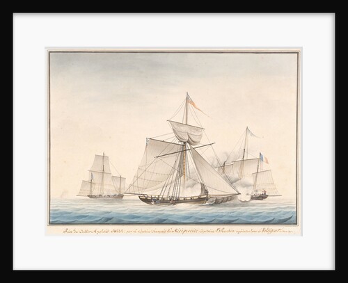 The English cutter 'Swan' taken by French privateers 'La Reciprocite' and 'Le Voltigeur', March 1807 by Houllets