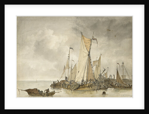Dutch vessels off a jetty by Anthonie Waldorp