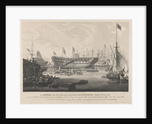 The Launch of the Honourable East India Company's Ship 'Edinburgh' from the dock yard of Messrs Wigrams & Green Blackwall with a view of the ship 'Abercrombie Robinson' on the stocks by William John Huggin