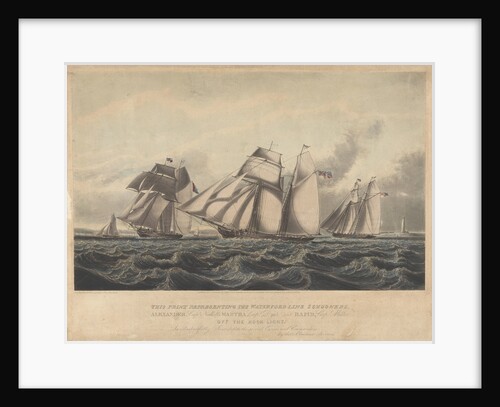 This Print representing the Waterford Line Schooners, Alexander..., Martha... and Rapid... off the Hook Light by John Lynn
