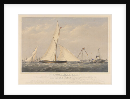To T. Wilkinson Tetley, Esquire. This print of his Celebrated Cutter Yacht 'Surprise' 20 Tons, winning the Grand Challenge Cup of the Royal Mersey Yacht Club, July 1st 1856 by Charles Taylor [artist & engraver]; Day & Son [engravers]; William Foster [publisher]