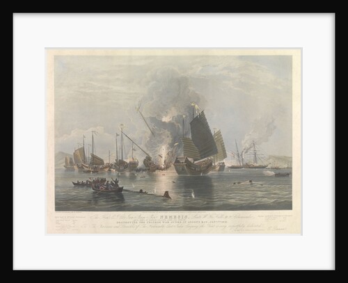 The iron steam ship 'Nemesis' (1840), Lieutenant W. H. Hall, Royal Naval Commander, with boats of 'Sulphur', 'Calliope', 'Larne' and 'Starling', destroying the Chinese War Junks in Anson's Bay, 7 January 1841. by Edward Duncan