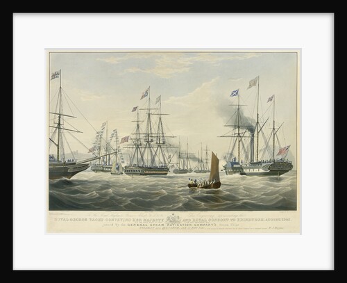 To... Prince Albert... This Engraving representing the Royal George Yacht conveying her Majesty and Royal Consort to Edinburgh, August, 1842 Off the Bass Rock... joined by General Steam Navigation... by William John Huggins