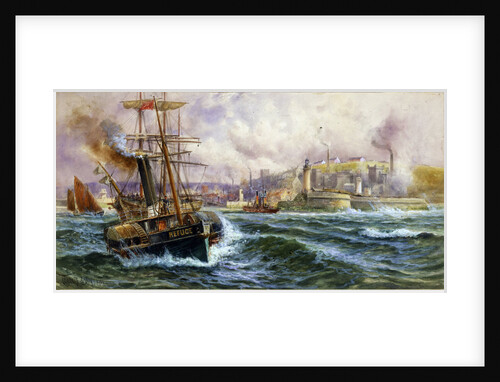 Paddle tug 'Refuge' towing out of Whitehaven Harbour, 1901 by Charles J de Lacey