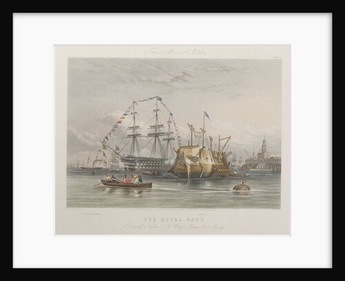 The Royal Navy. Portsmouth Harbour - the 'Victory' saluting Her Majesty (with) HMY 'Fairy' and 'Dryad' by Thomas Sewell Robins