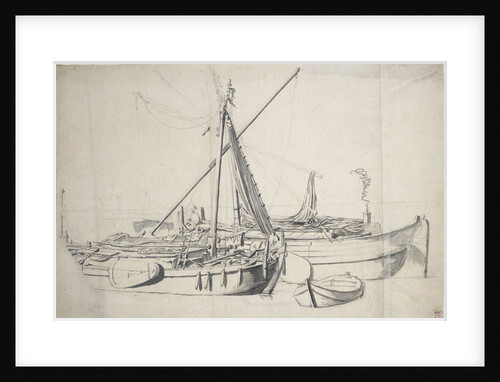 Study of a damlooper and a smalschip lying alongside one another by Willem van de Velde the Elder