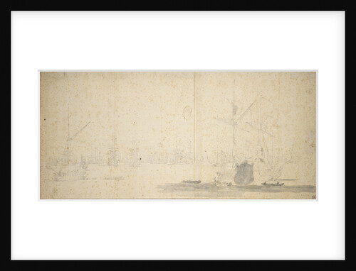 English yachts and a fleet at anchor by Willem van de Velde the Elder