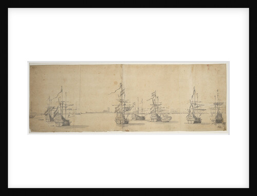 Dutch ships at anchor off a low shore by Willem van de Velde the Elder