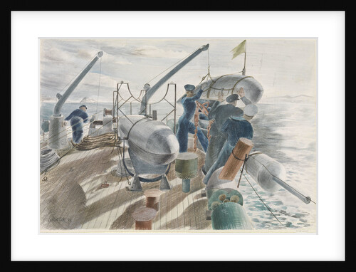 Minesweeping in the Straits of Gibraltar, swinging out an Oropesa by Leslie Cole