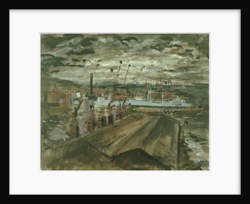 Transport ships coaling in Cardiff docks by John Piper