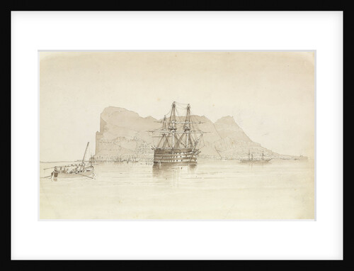 Gibraltar, with HMS 'Trafalgar' at anchor, a Spanish smuggling boat and the steamer 'Oberon', 26 August 1851 by George Pechell Mends