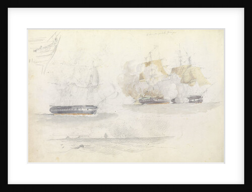 Four shipping studies, including of a frigate action by George Pechell Mends