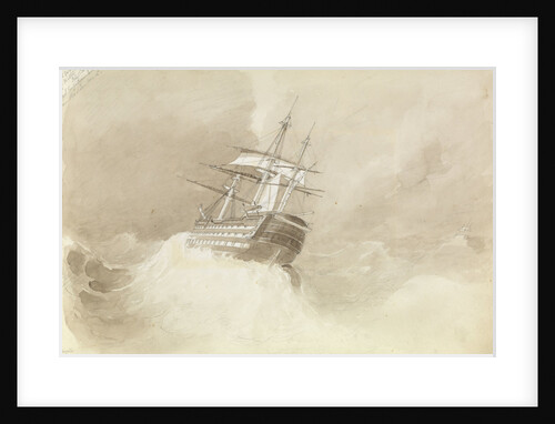 HMS 'Trafalgar' losing her rudder-head in a north-easterly gale off Malta, 1 February 1852 by George Pechell Mends