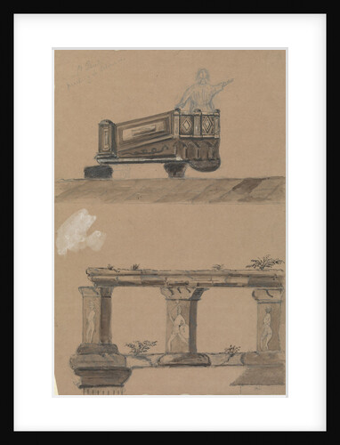 Two sketches, St Paul preaching at Solonica and architecture of an ancient gateway by Harry Edmund Edgell