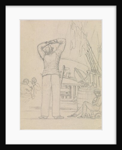 Deck scene with men relaxing and another looking up to the rigging by Robert Streatfeild
