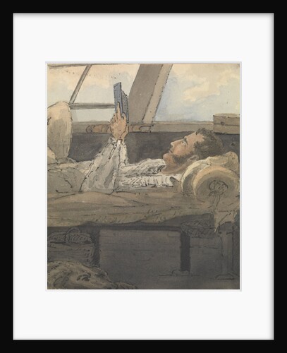 Cabin scene with man lying down reading a book by Robert Streatfeild
