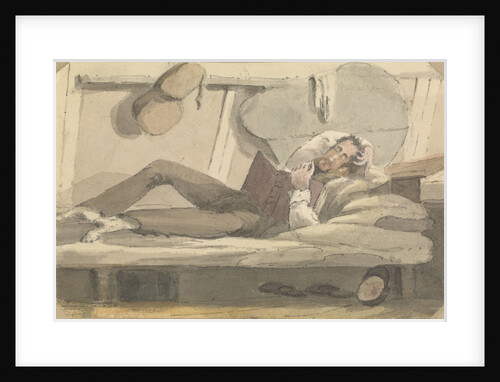 Full length view of man relaxing on a bunk reading a book by Robert Streatfeild